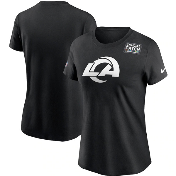 Women's Los Angeles Rams Black Sideline Crucial Catch Performance T-Shirt 2020(Run Small)